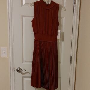 Nanette Lepore Rust Pleated Midi Dress